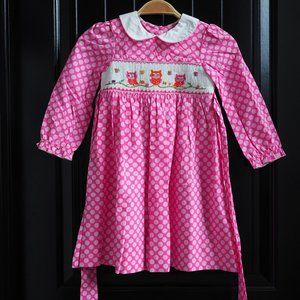 Marmellata Smocked Embroidered Owls Polka Dot Dress- Girls 5 "NWOT"